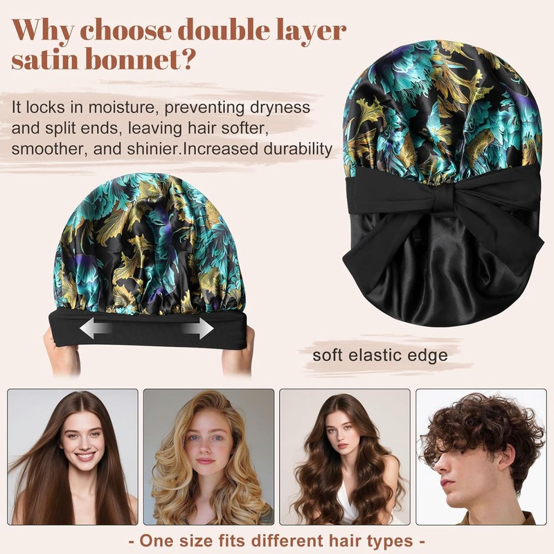 CHLINS Satin Bonnet Silk Bonnet for Sleeping Silk Sleep Cap Double Layer Hair Bonnet with Elastic Tie Band for Curly Hair Night Cap - Image 3